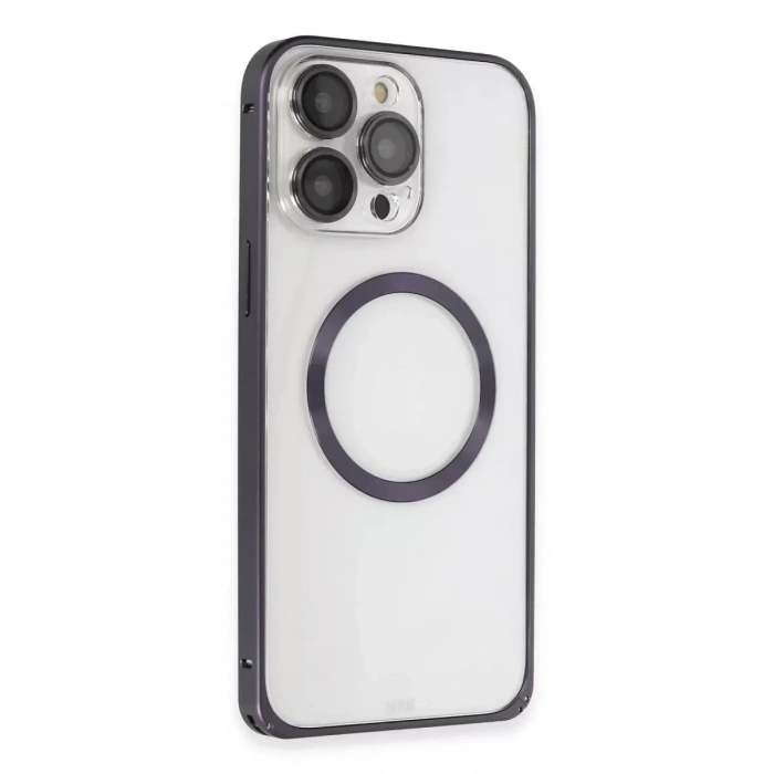 USLUCAN ALIŞVERİŞ iPhone 14 Pro Kılıf Metal Bumper Magneticsafe Kapak - Derin Mor