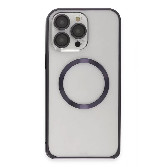 USLUCAN ALIŞVERİŞ iPhone 14 Pro Kılıf Metal Bumper Magneticsafe Kapak - Derin Mor