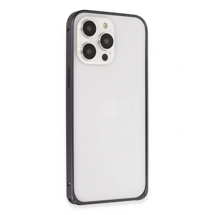 USLUCAN ALIŞVERİŞ iPhone 14 Pro Kılıf Metal Bumper Magneticsafe Kapak - Derin Mor
