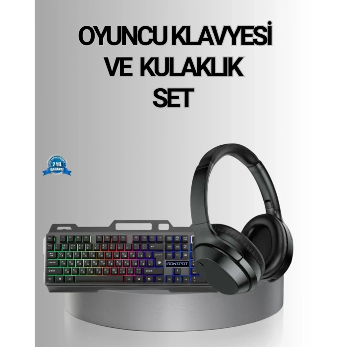 USLUCAN ALIŞVERİŞ Işıklı  Klavye Mouse ve Bluetooth Kulaklık Seti Türkçe Q USB