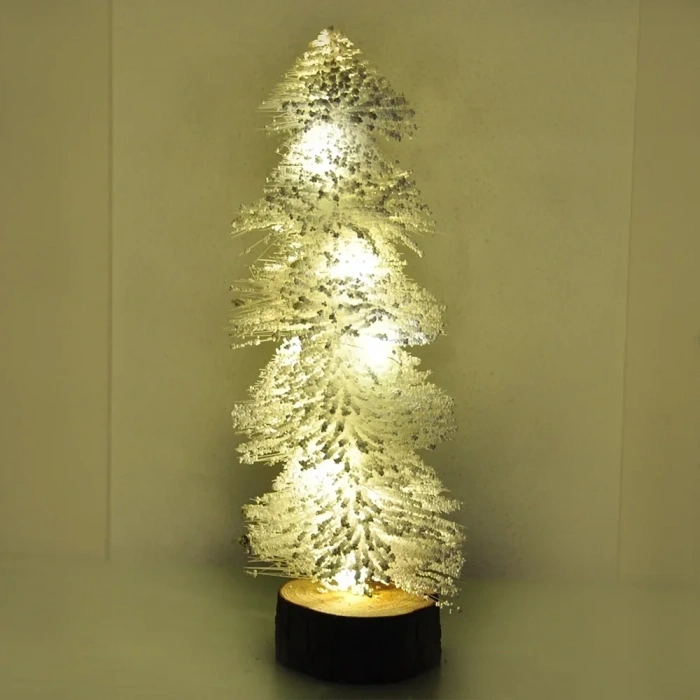 USLUCAN ALIŞVERİŞ Işıklı Simli Dekoratif Beyaz Çam Ağacı - 30cm -