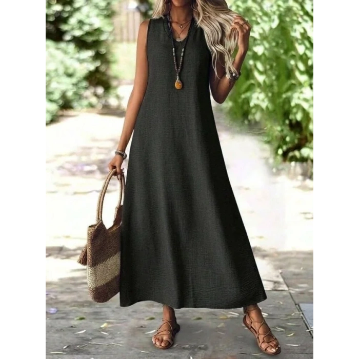 USLUCAN ALIŞVERİŞ Kadın Askılı V Yakalı Uzun Elbise