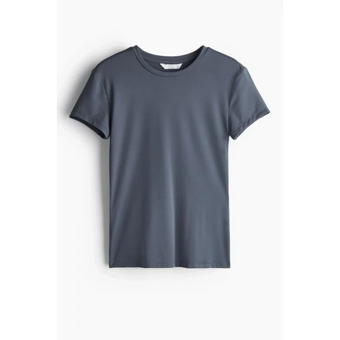 USLUCAN ALIŞVERİŞ Kadın Bisiklet Yaka Regular Kalıp T-shirt Antrasit