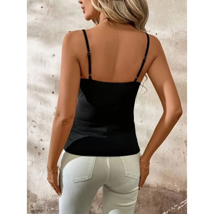 USLUCAN ALIŞVERİŞ Kadın Ip Askılı önden çapraz Detaylı Ithal Krep Bluz