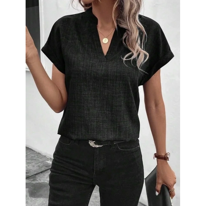 USLUCAN ALIŞVERİŞ Kadın Kısa Kollu Hakim Yaka Sofya Bluz