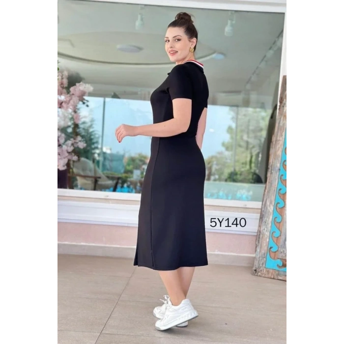 USLUCAN ALIŞVERİŞ Kadın Yaka Ribanalı Çift Yırtmaçlı Elbise