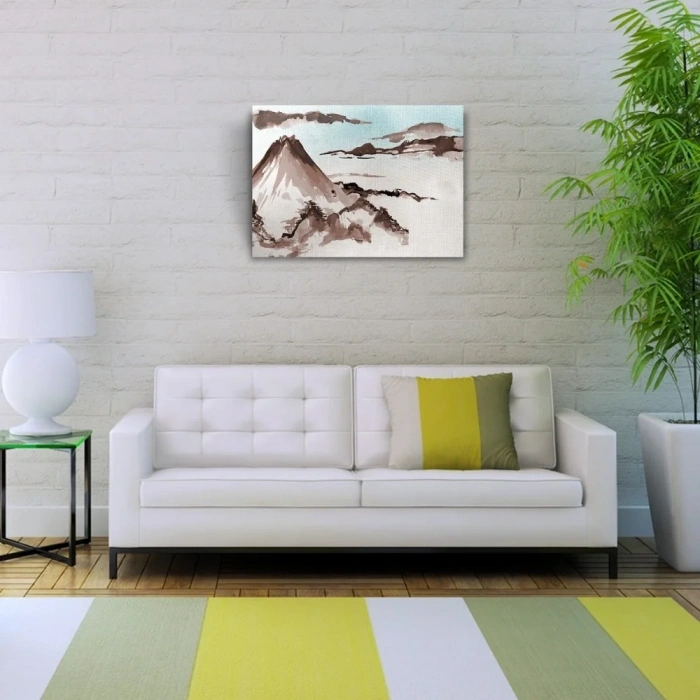 USLUCAN ALIŞVERİŞ Karlı Dağlar Gri Bulutlar Yağlıboya Kanvas Tablo 50 x 70