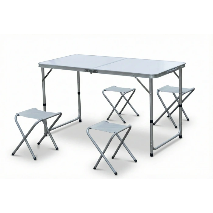USLUCAN ALIŞVERİŞ Katlanabilir Alüminyum Kamp Masa 4lü Tabure Seti