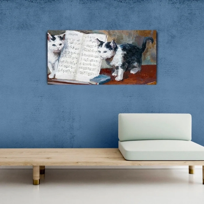 USLUCAN ALIŞVERİŞ Kediler ve Nota Defteri Kanvas Tablo 60 x 120