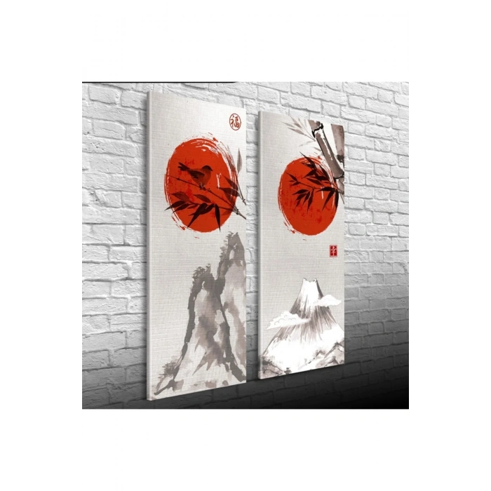 USLUCAN ALIŞVERİŞ Kırmızı Longji Iki Parça Canvas Tablo (30x70)