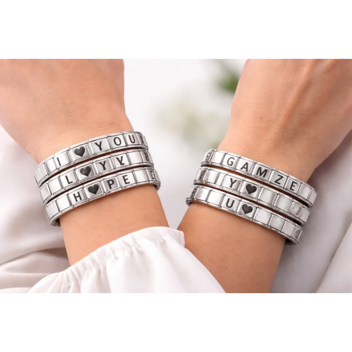 USLUCAN ALIŞVERİŞ Kişiselleştirilebilir Çelik Bileklik – Harfli Charm Modüllü Paslanmaz Çelik Bileklik – İsim Yazılı Özel Tasarım