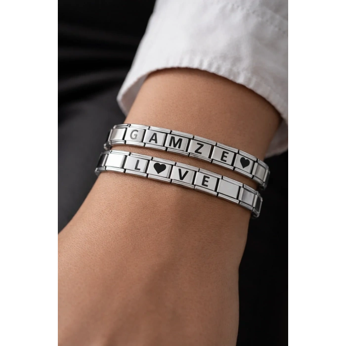 USLUCAN ALIŞVERİŞ Kişiselleştirilebilir Çelik Bileklik – Harfli Charm Modüllü Paslanmaz Çelik Bileklik – İsim Yazılı Özel Tasarım