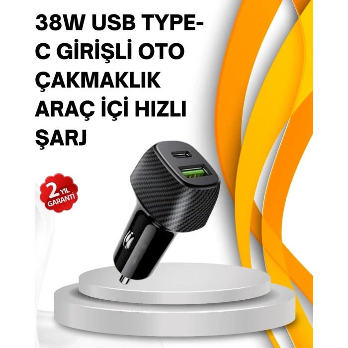 USLUCAN ALIŞVERİŞ Kompakt Tasarımlı Type-C + USB Girişli Araç Şarj Başlığı