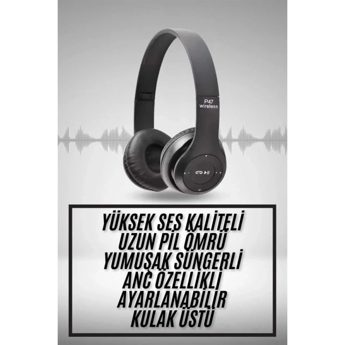 USLUCAN ALIŞVERİŞ Kulak Üstü Bluetooth Kulaklık Yüksek Ses Kaliteli Ayarlanabilir