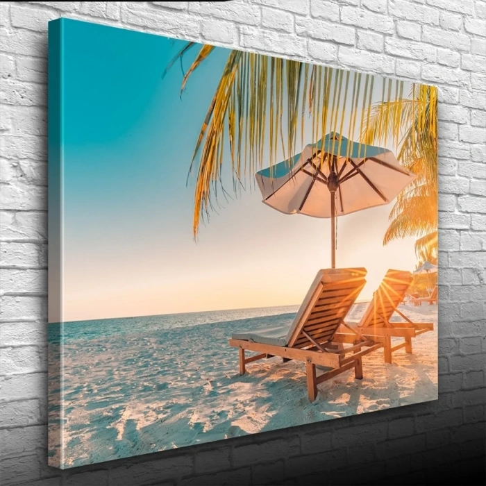 USLUCAN ALIŞVERİŞ Kumsaldaki Şezlonglar Kanvas Tablo 50 x 70