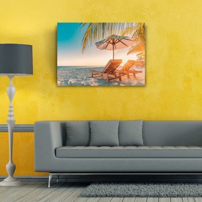 USLUCAN ALIŞVERİŞ Kumsaldaki Şezlonglar Kanvas Tablo 50 x 70