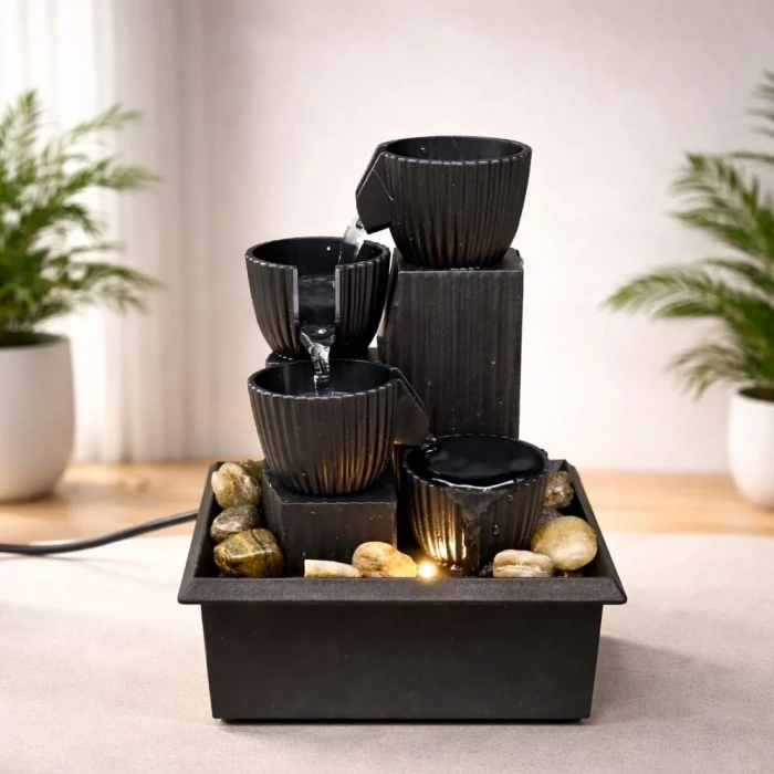 USLUCAN ALIŞVERİŞ LED Işıklı 3 Katlı Masaüstü Dekoratif Su Şelalesi