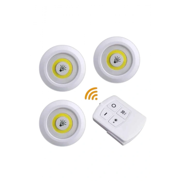 USLUCAN ALIŞVERİŞ Led Lamba 3lü Uzaktan Kumandalı Yapışkanlı
