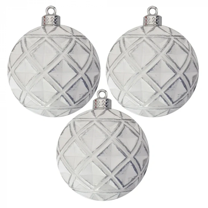 USLUCAN ALIŞVERİŞ Lüks Ağaç Süsleri 3lü - 8cm - Beyaz Model 2