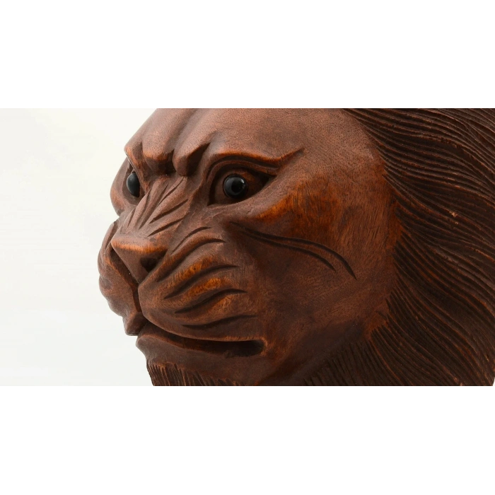 USLUCAN ALIŞVERİŞ Maun Ağacı El Yapımı Dekoratif Aslan Büstü