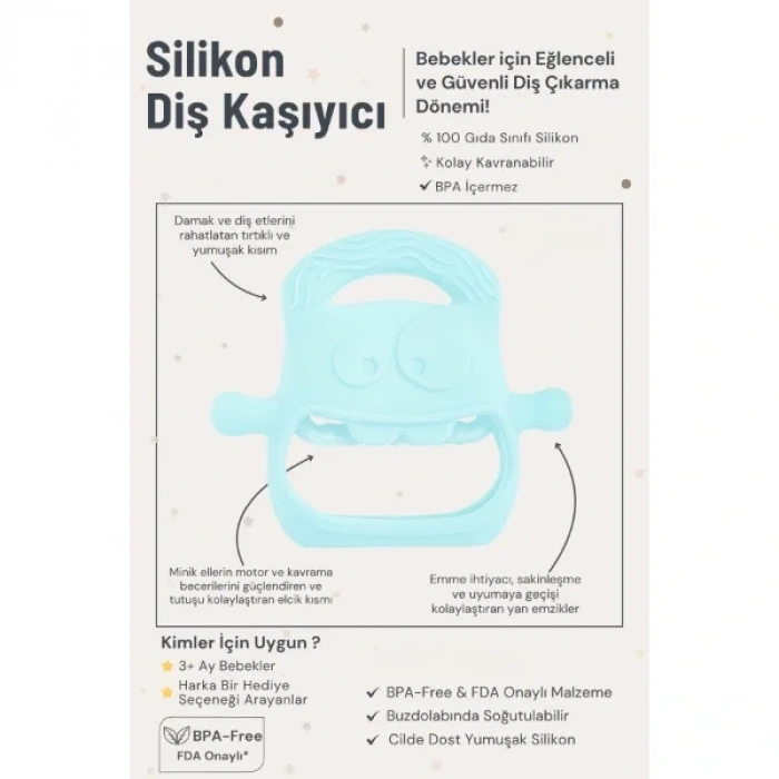 USLUCAN ALIŞVERİŞ Mavi Bebek Silikon Diş Kaşıyıcı