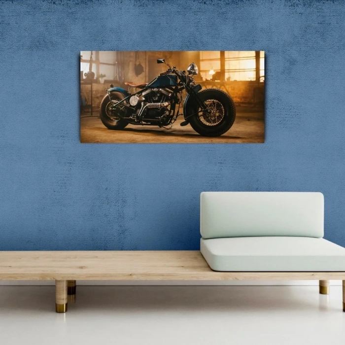USLUCAN ALIŞVERİŞ Mavi Harley - Davidson Kanvas Tablo 60 x 120