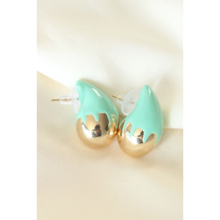 USLUCAN ALIŞVERİŞ Minimal Turkuaz Mineli Çift Renk Damla Küpe