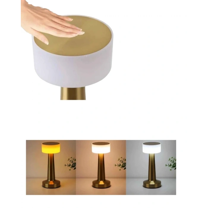 USLUCAN ALIŞVERİŞ Modern Altın Gövdeli LED Masa Lambası 3 Işık Modlu