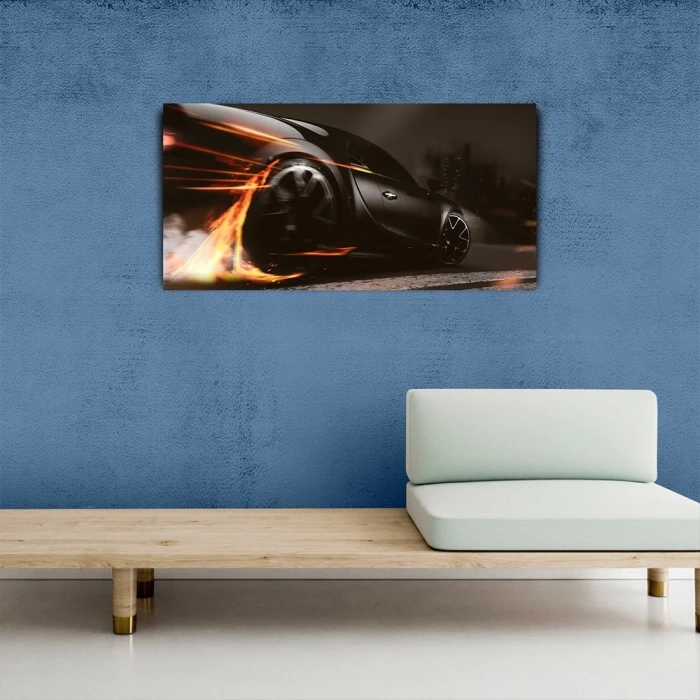USLUCAN ALIŞVERİŞ Modern Siyah Araba Kanvas Tablo 60x120