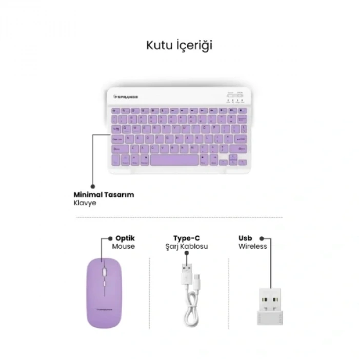 USLUCAN ALIŞVERİŞ Mor Kablosuz Klavye Ve Mouse Seti