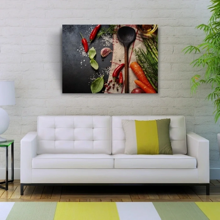 USLUCAN ALIŞVERİŞ Mutfak Masasındaki Sebzeler Kanvas Tablo 50 x 70
