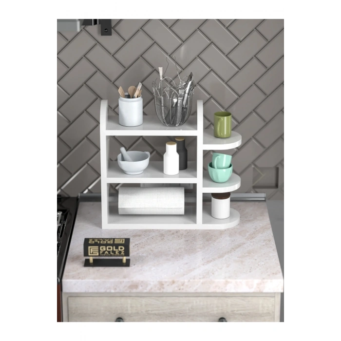 USLUCAN ALIŞVERİŞ Mutfak Rafı Baharatlık Peçetelik Beyaz
