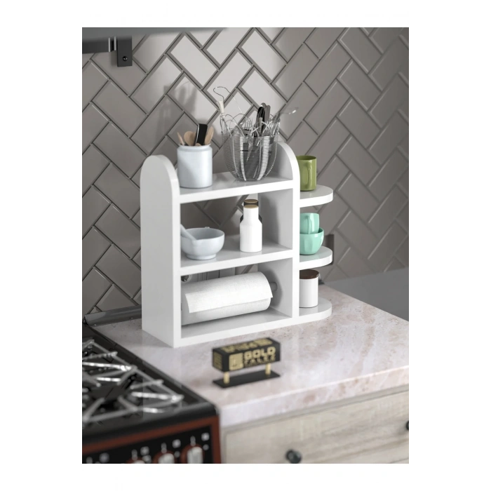 USLUCAN ALIŞVERİŞ Mutfak Rafı Baharatlık Peçetelik Beyaz