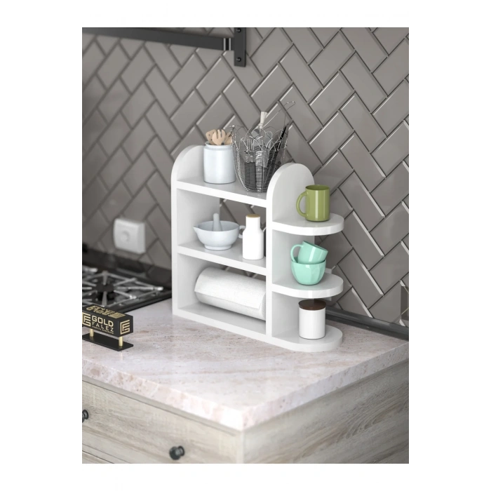 USLUCAN ALIŞVERİŞ Mutfak Rafı Baharatlık Peçetelik Beyaz