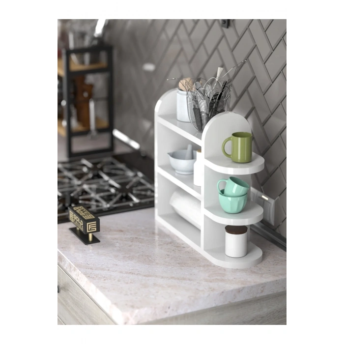 USLUCAN ALIŞVERİŞ Mutfak Rafı Baharatlık Peçetelik Beyaz