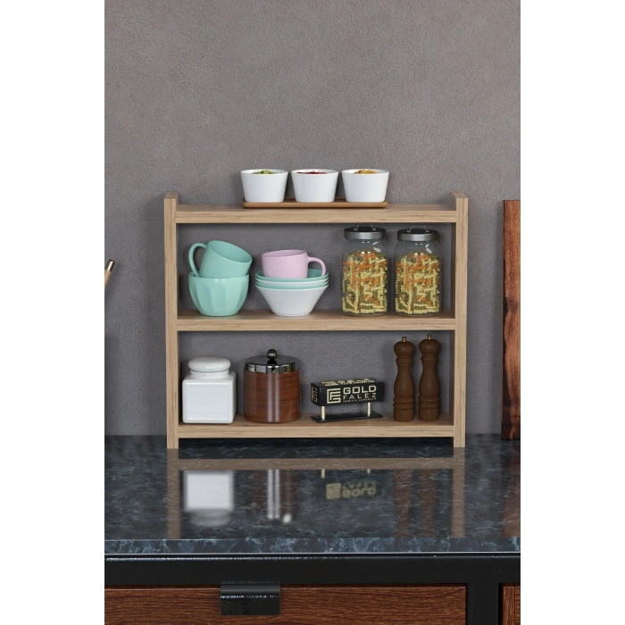 USLUCAN ALIŞVERİŞ Mutfak Rafı Tezgah Üstü Organizer Ceviz