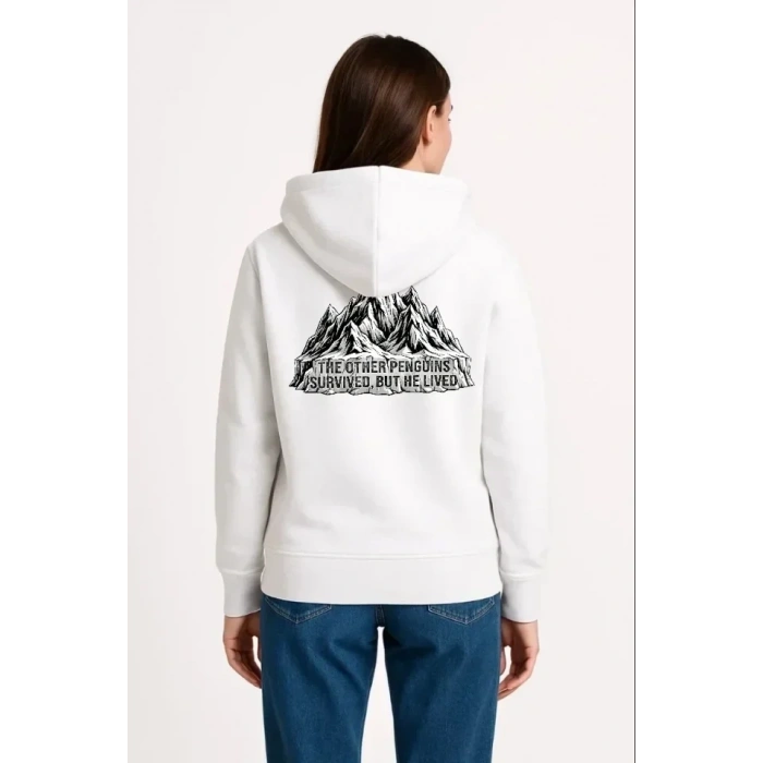 USLUCAN ALIŞVERİŞ Nihilist Penguen Temalı Oversize Kapüşonlu Sweatshirt - Beyaz