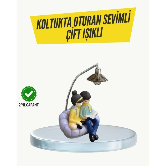 USLUCAN ALIŞVERİŞ Okuyan Çift Figürlü Dekoratif Gece Lambası Hediye Seçeneği