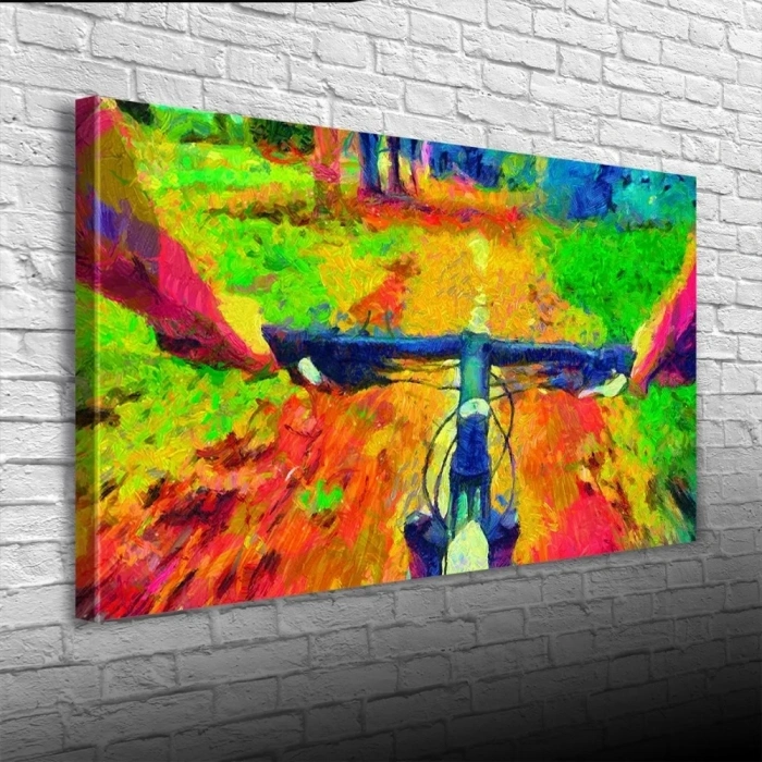 USLUCAN ALIŞVERİŞ Ormanda Dağ Bisikleti  Kanvas Tablo 60 x 120