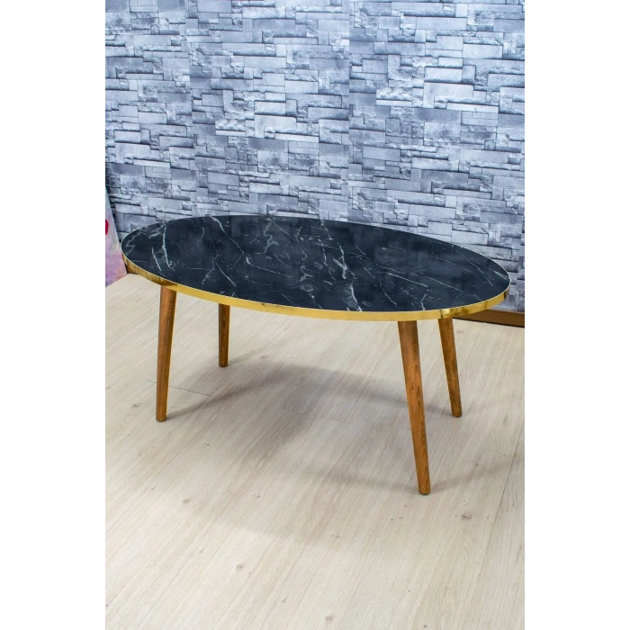 USLUCAN ALIŞVERİŞ Orta Sehpa Ahşap Torna Ayak Elips Bendir Altın