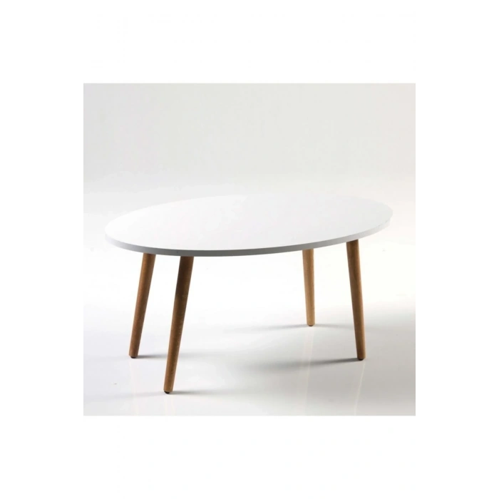 USLUCAN ALIŞVERİŞ Orta Sehpa Ahşap Torna Ayak Elips Beyaz