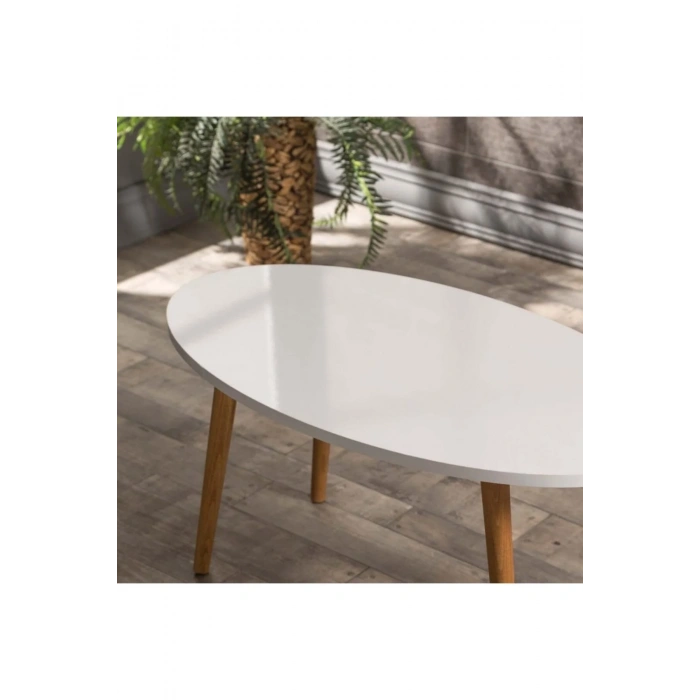 USLUCAN ALIŞVERİŞ Orta Sehpa Ahşap Torna Ayak Elips Beyaz