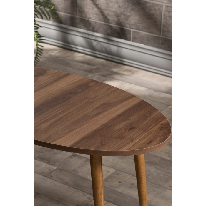 USLUCAN ALIŞVERİŞ Orta Sehpa Ahşap Torna Ayak Elips Ceviz