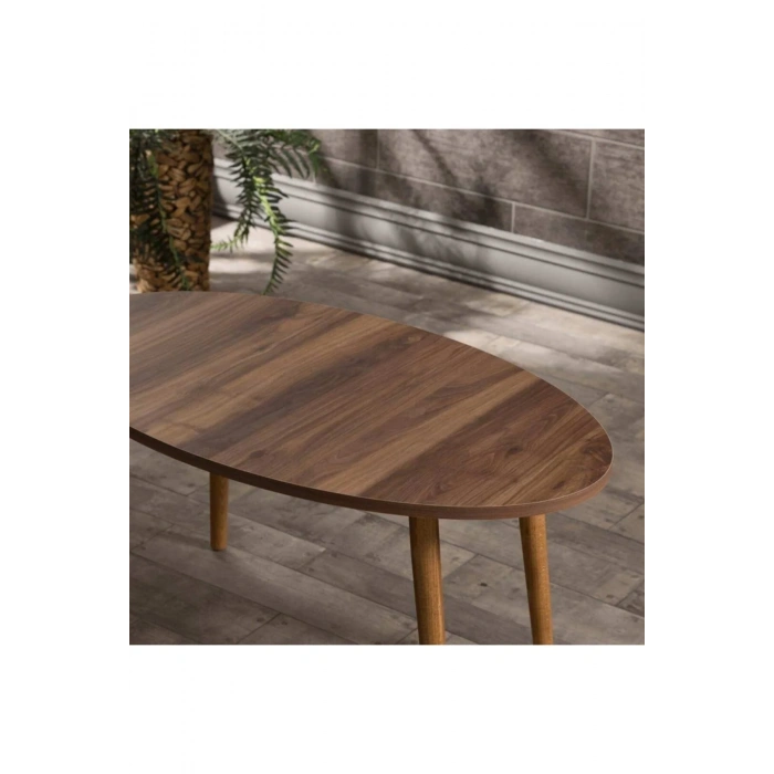 USLUCAN ALIŞVERİŞ Orta Sehpa Ahşap Torna Ayak Elips Ceviz