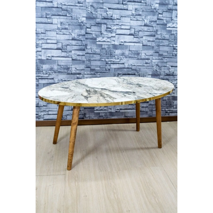 USLUCAN ALIŞVERİŞ Orta Sehpa Ahşap Torna Ayak Elips Efes Altın