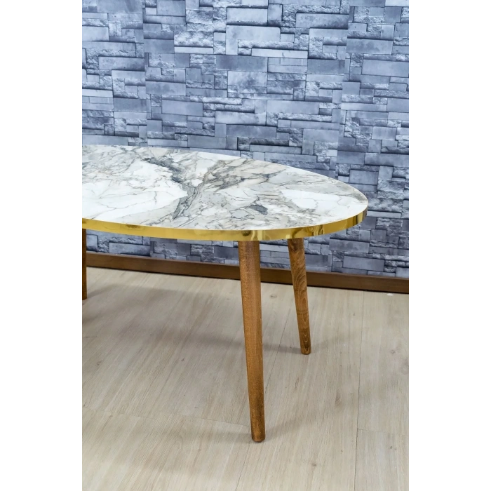 USLUCAN ALIŞVERİŞ Orta Sehpa Ahşap Torna Ayak Elips Efes Altın