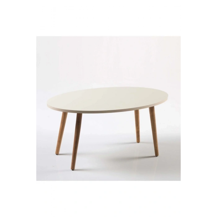 USLUCAN ALIŞVERİŞ Orta Sehpa Ahşap Torna Ayak Elips Krem