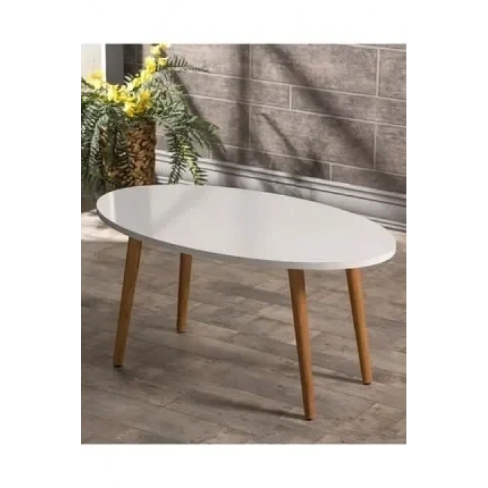 USLUCAN ALIŞVERİŞ Orta Sehpa Ahşap Torna Ayak Elips Krem