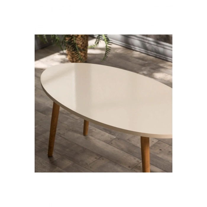 USLUCAN ALIŞVERİŞ Orta Sehpa Ahşap Torna Ayak Elips Krem