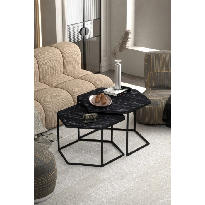 USLUCAN ALIŞVERİŞ Orta Sehpa Altıgen İkili Lüx Bendir